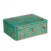 Green Bird Print Deep Rectangular Tin by Sara Miller